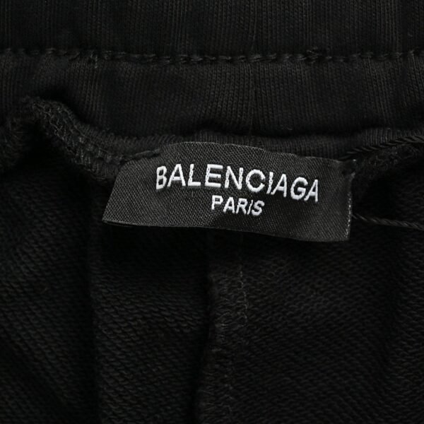 Balenciaga Split Logo Embroidered Black Cotton Drawstring Sweat Shorts - Image 7