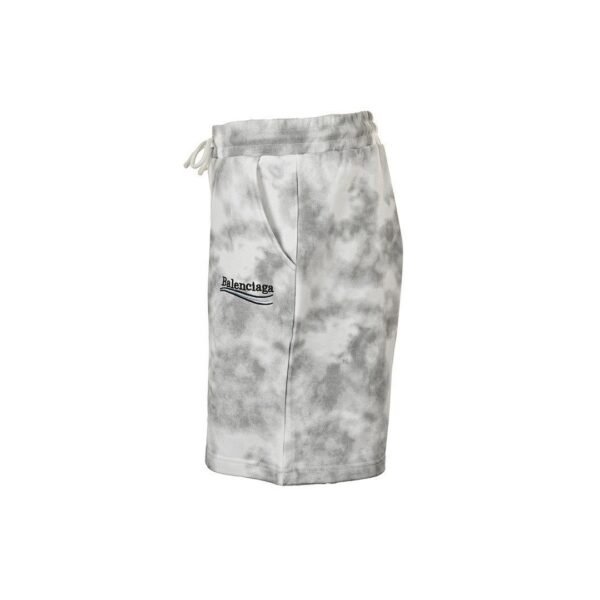 Balenciaga Political Campaign Embroidered Tie-Dye Grey and White Drawstring Sweat Shorts - Image 4
