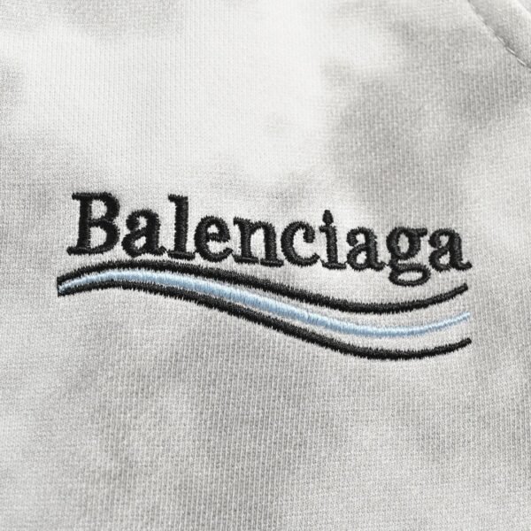 Balenciaga Political Campaign Embroidered Tie-Dye Grey and White Drawstring Sweat Shorts - Image 7
