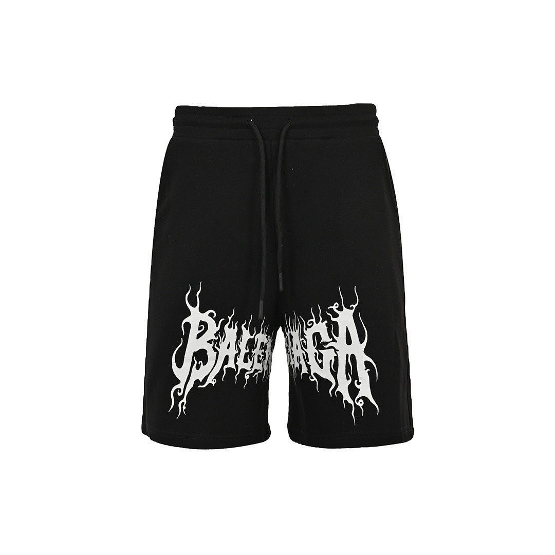 9227d02e566579ce741cbe15b4d83895.jpg Balenciaga Heavy Metal Graphic Logo Black Drawstring Shorts - Image 1