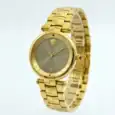 Luxury gold watch with sunburst dial and Roman numerals, Versace logo at 12 o'clock.
