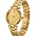 Gold-tone luxury watch with Roman numerals and Versace logo.