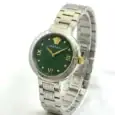 Luxury Versace watch with green dial and silver band, Roman numerals.