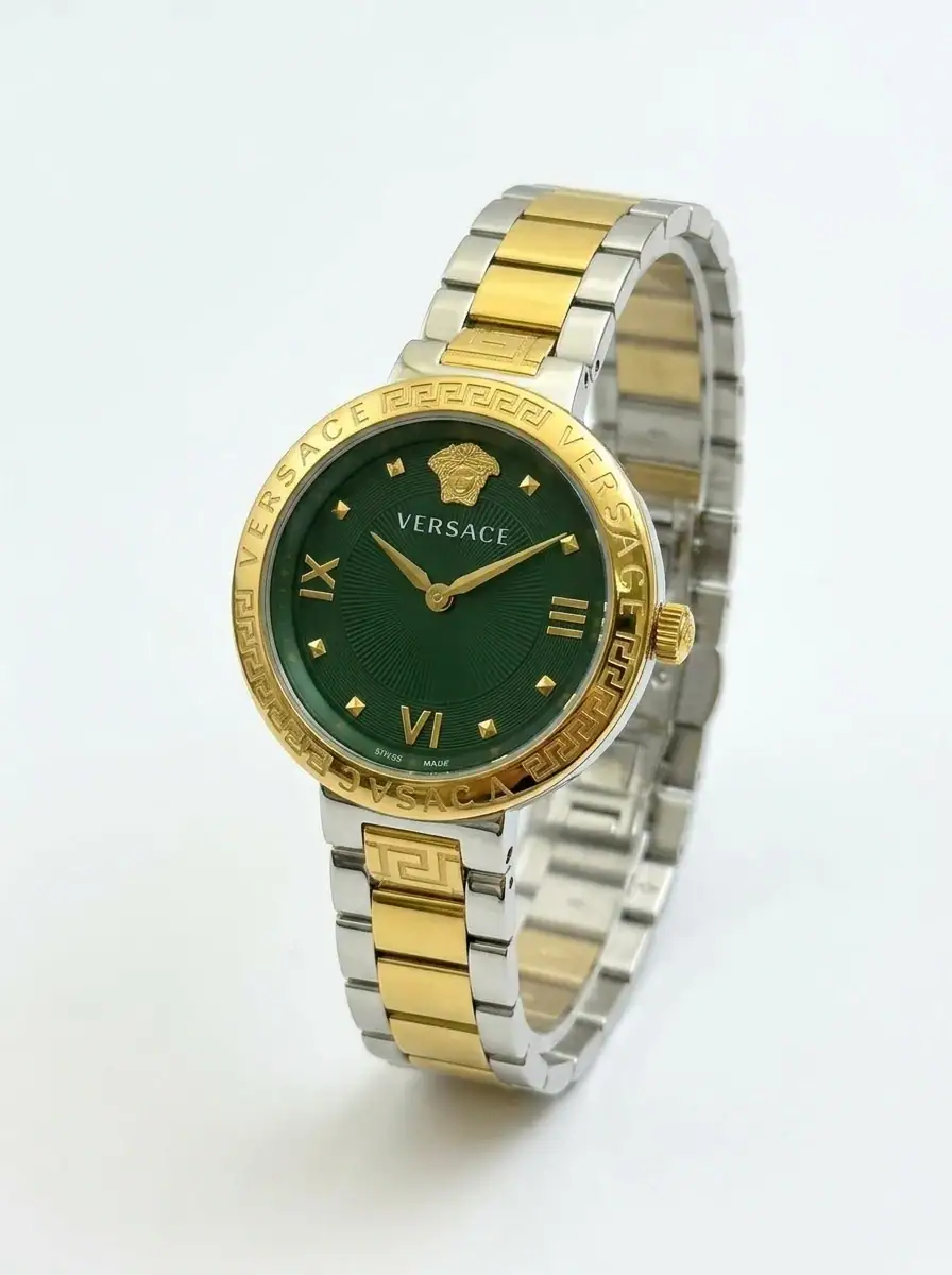 Versace Two-Tone Green Dial Watch Luxury Versace watch with green dial and two-tone gold and silver band.