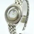 Luxury Versace silver watch with mother-of-pearl dial and diamond accents.