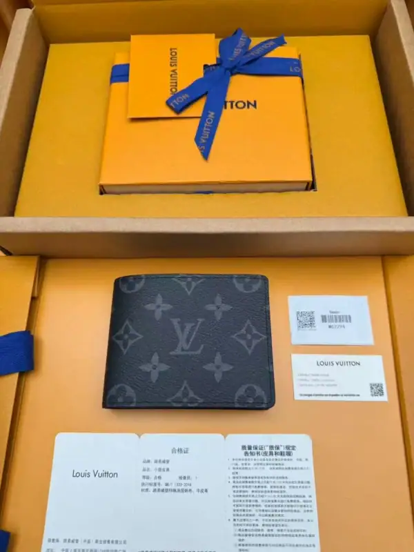 Louis Vuitton Eclipse Monogram men's wallet in black with gray logo pattern.