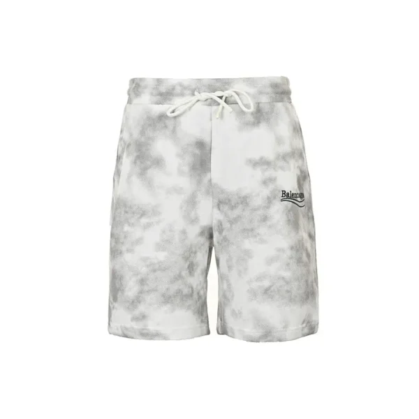 Balenciaga Political Campaign Embroidered Tie-Dye Grey and White Drawstring Sweat Shorts - Image 2