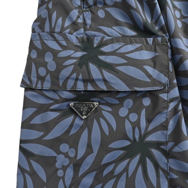 Prada Floral Print Blue and Grey Cargo Shorts - Image 7