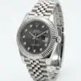 Rolex Datejust Rhodium Diamond Steel Watch with fluted bezel and Jubilee bracelet.