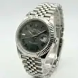 Rolex Datejust watch with Wimbledon green dial and silver Jubilee bracelet.
