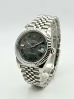 Rolex Datejust watch with Wimbledon green dial and silver Jubilee bracelet.