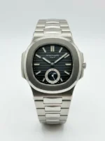 ساعة Patek Philippe Nautilus ستيل بمينا أسود - حركة كوارتز تعمل بالبطارية
