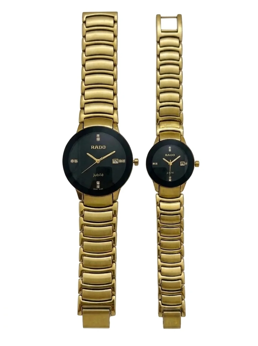 3f476f86-43a6-4acc-99be-e693e2228993.jpg_20261008201442.webp_20261011032710 Rado Jubilé Couple Watch Set All-Gold Stainless Steel Black Diamond Dial - Image 1