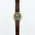 Alfajr Double Time Azan Black Dial Gold Case Brown Leather Strap Watch