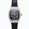 Franck Muller Vanguard Yachting Black Dial Diamond Zircon Bezel Leather Strap Battery Operated Watch