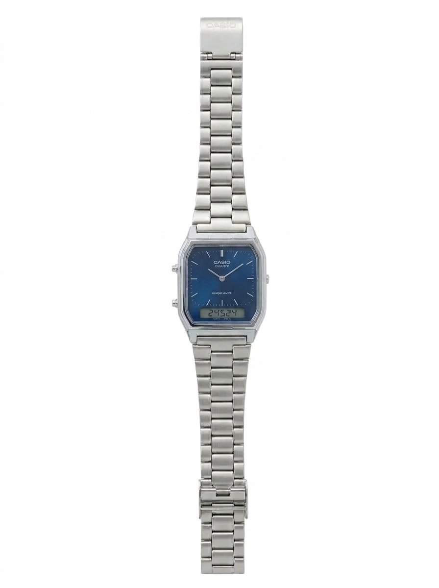 Isolate_watch_on_white_background_20261008210658.webp_20261011041109.webp_20261012163218 ساعة كاسيو AQ-230A-2A2 الكلاسيكية ذات الشاشتين والمصنوعة من الفولاذ المقاوم للصدأ والتي تعمل بتقنية الكوارتز - الصورة 1