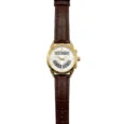 Alfajr Double Time Azan White Dial Gold Case Brown Leather Strap Watch