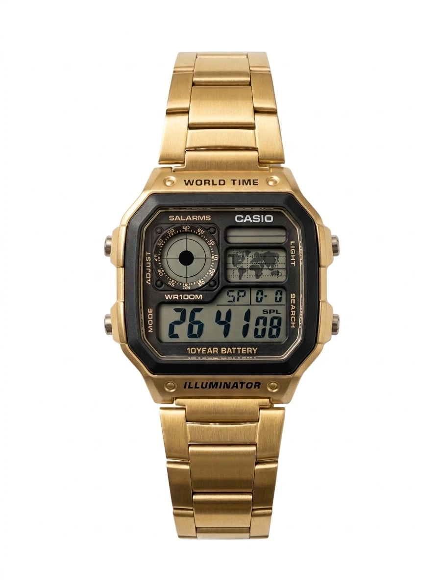 image.png_20261020012010.jpg_20261020012139 Casio World Time Illuminator Gold Digital Waterproof Watch - Image 1