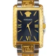 Versace Two-Tone Black Dial Quartz Rectangular Men's Watch