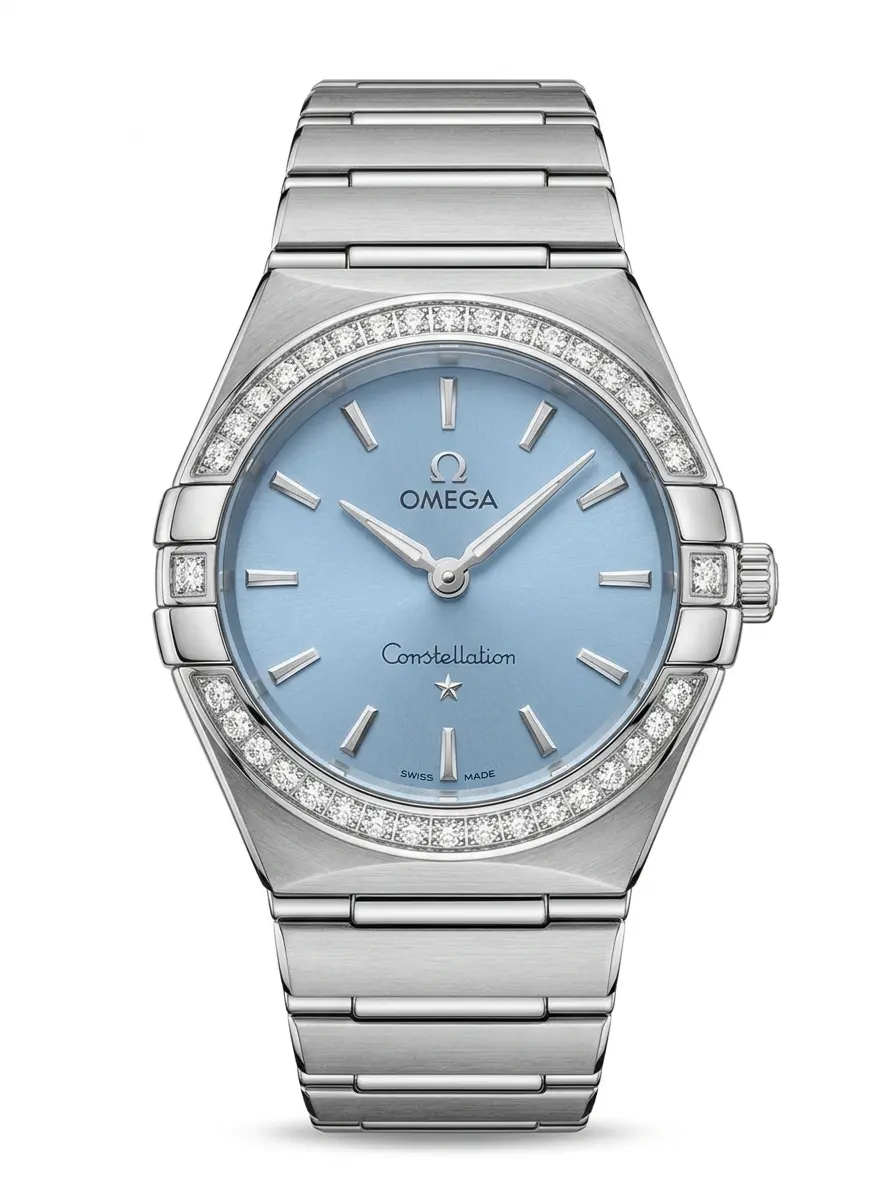 image.png_20261020023555 Omega Constellation Diamond Bezel Ice Blue Dial Quartz Women's Watch - Image 1