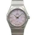 Omega Constellation Pink Feather Pattern Mother of Pearl Diamond Marker Quartz Women's Watch